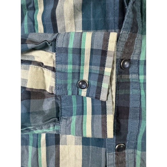 Prana Pearl Snap Dress Shirt Mens X-Large Blue Plaid Short Sleeve Button Up EUC - Picture 4 of 9